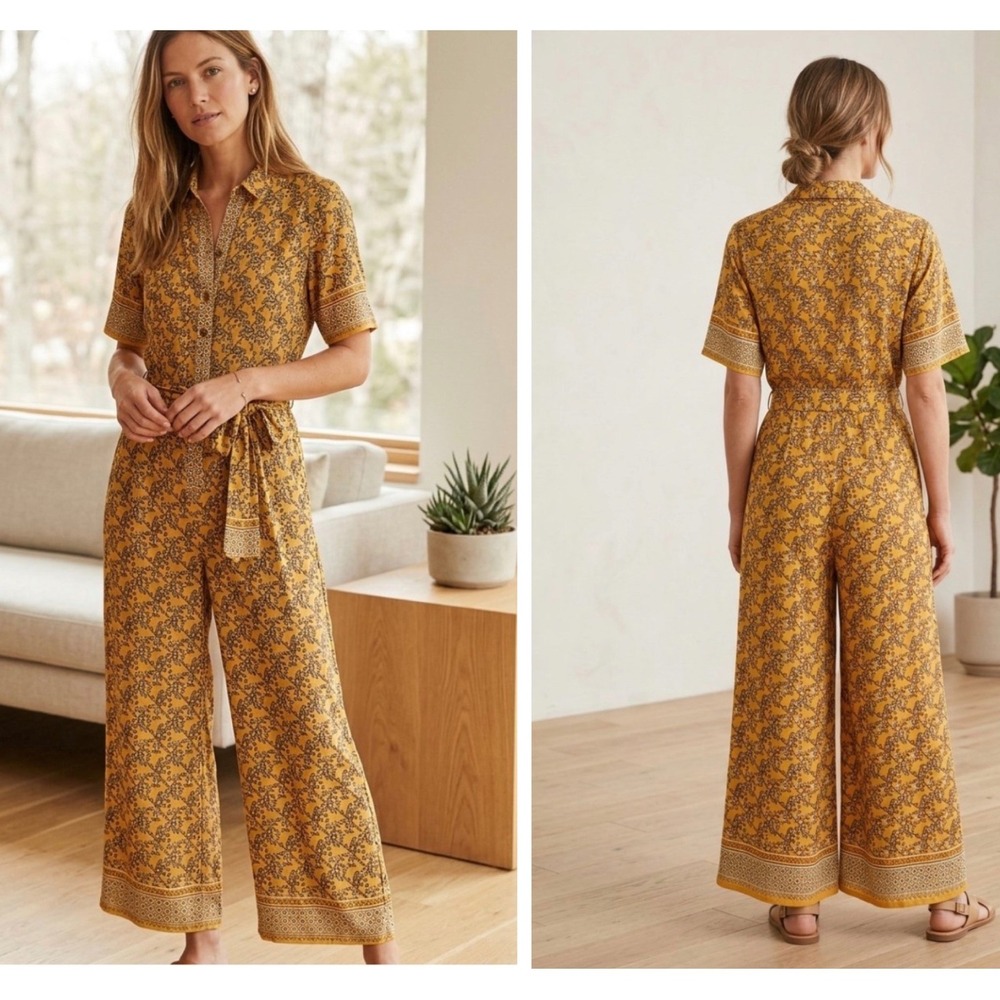 Rabbit Rabbit Rabbit Designs Jumpsuit Women 10 Mustard Paisley Fall Office Boho